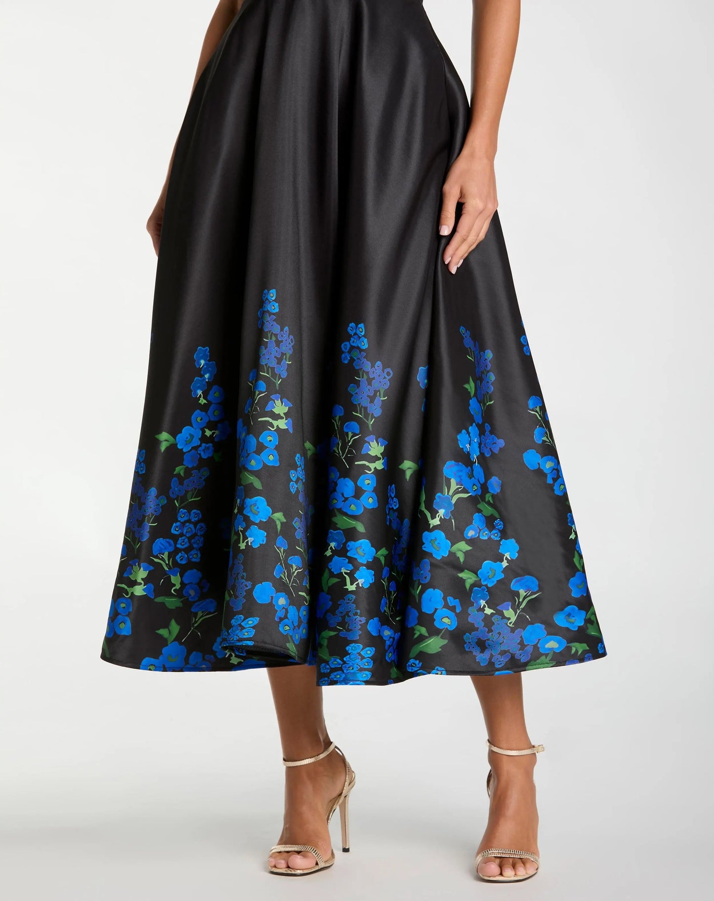 Black Halter Neck Floral Printed Satin Midi Dress