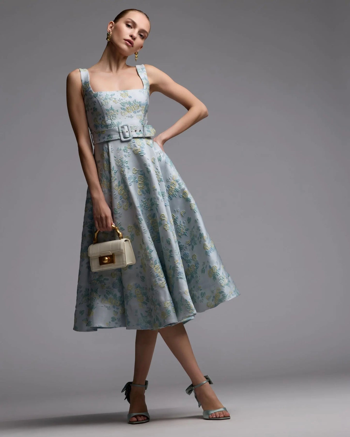 Blue Sleeveless Belted A-Line Midi Dress