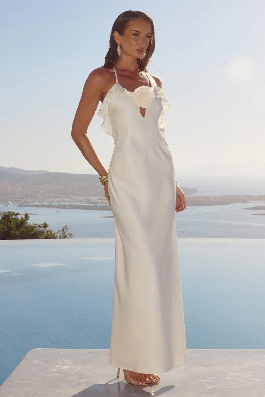 AVALEE FRILL TRIM MAXI DRESS - IVORY