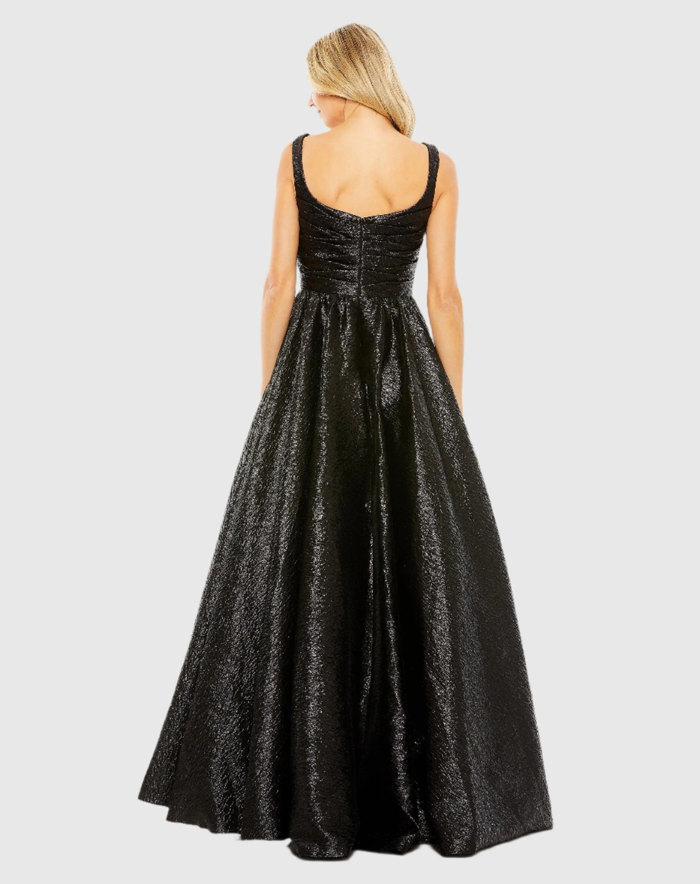 Black Metallic Pleated Bodice Ball Gown