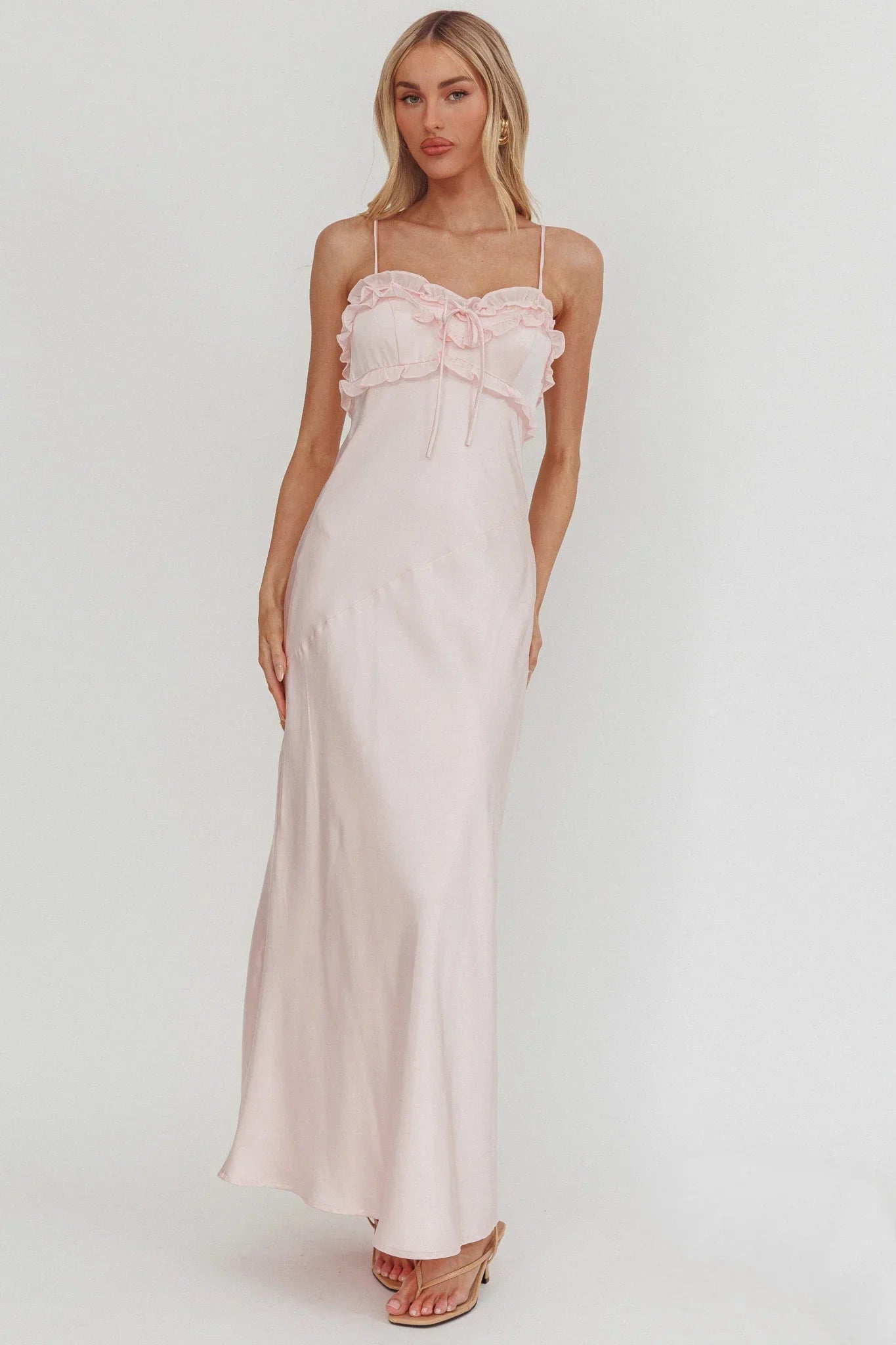 Caryn Frill Trim Maxi Dress Pink