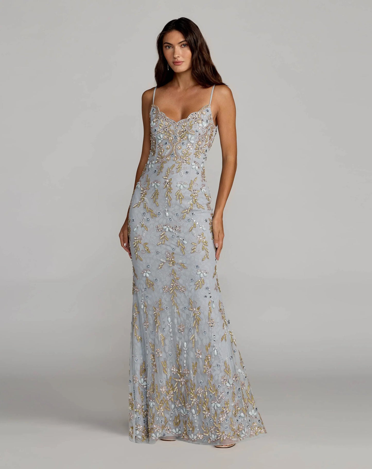 Embellished Lace Sleeveless Gown