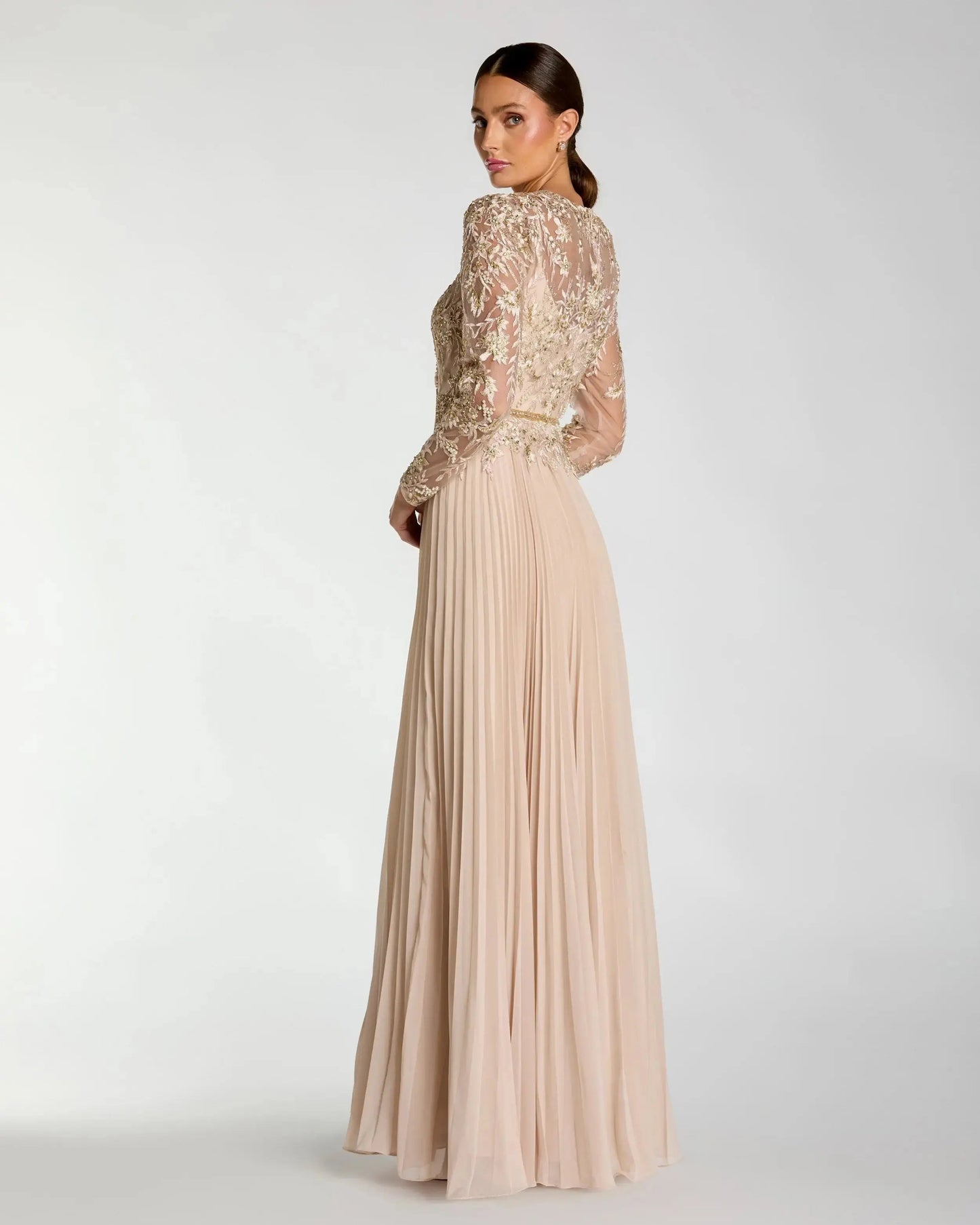 Long Sleeve Chiffon Embellished Gown