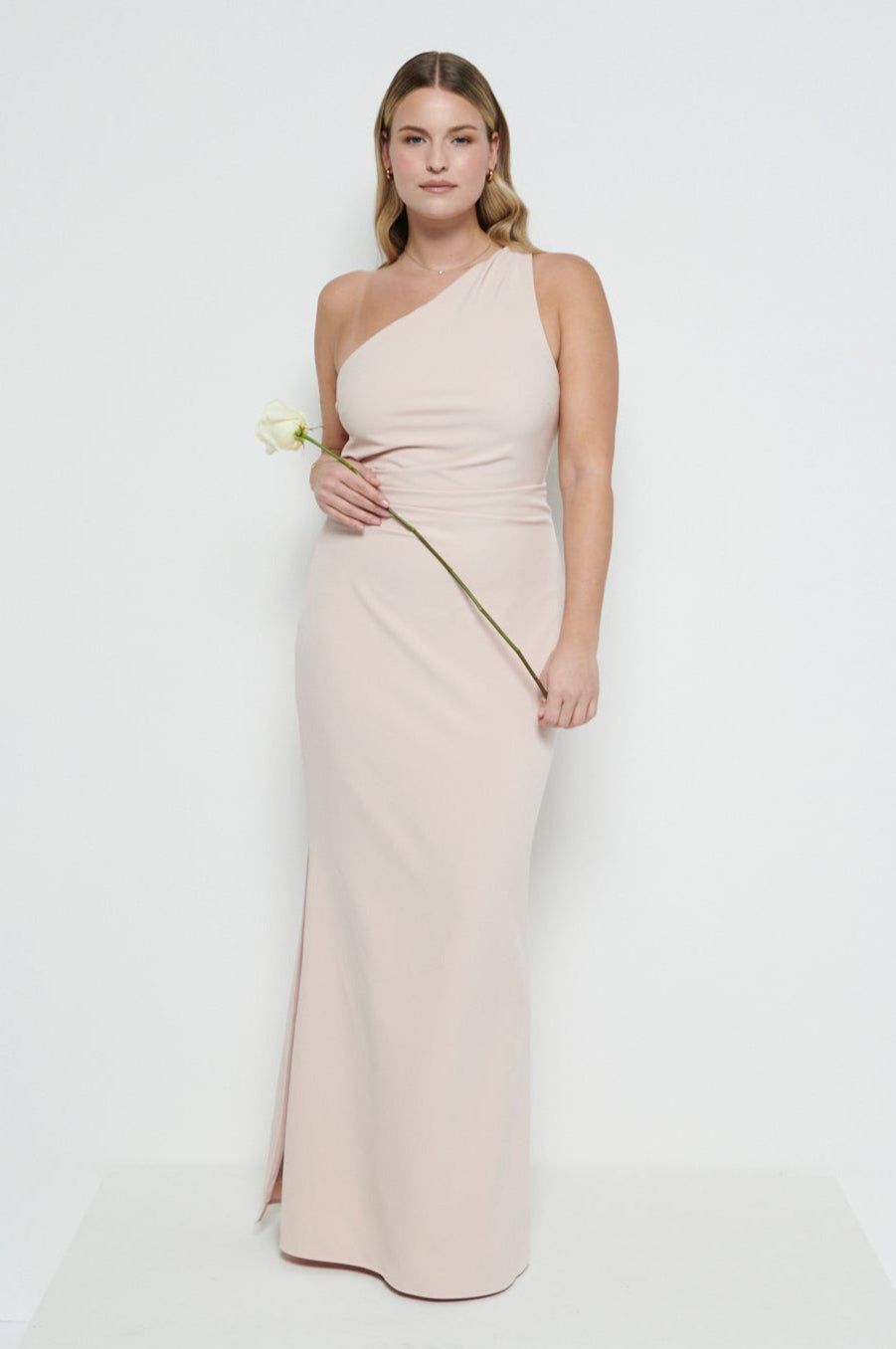 Amelia Crepe Ruched Maxi Bridesmaid Dress - Blush