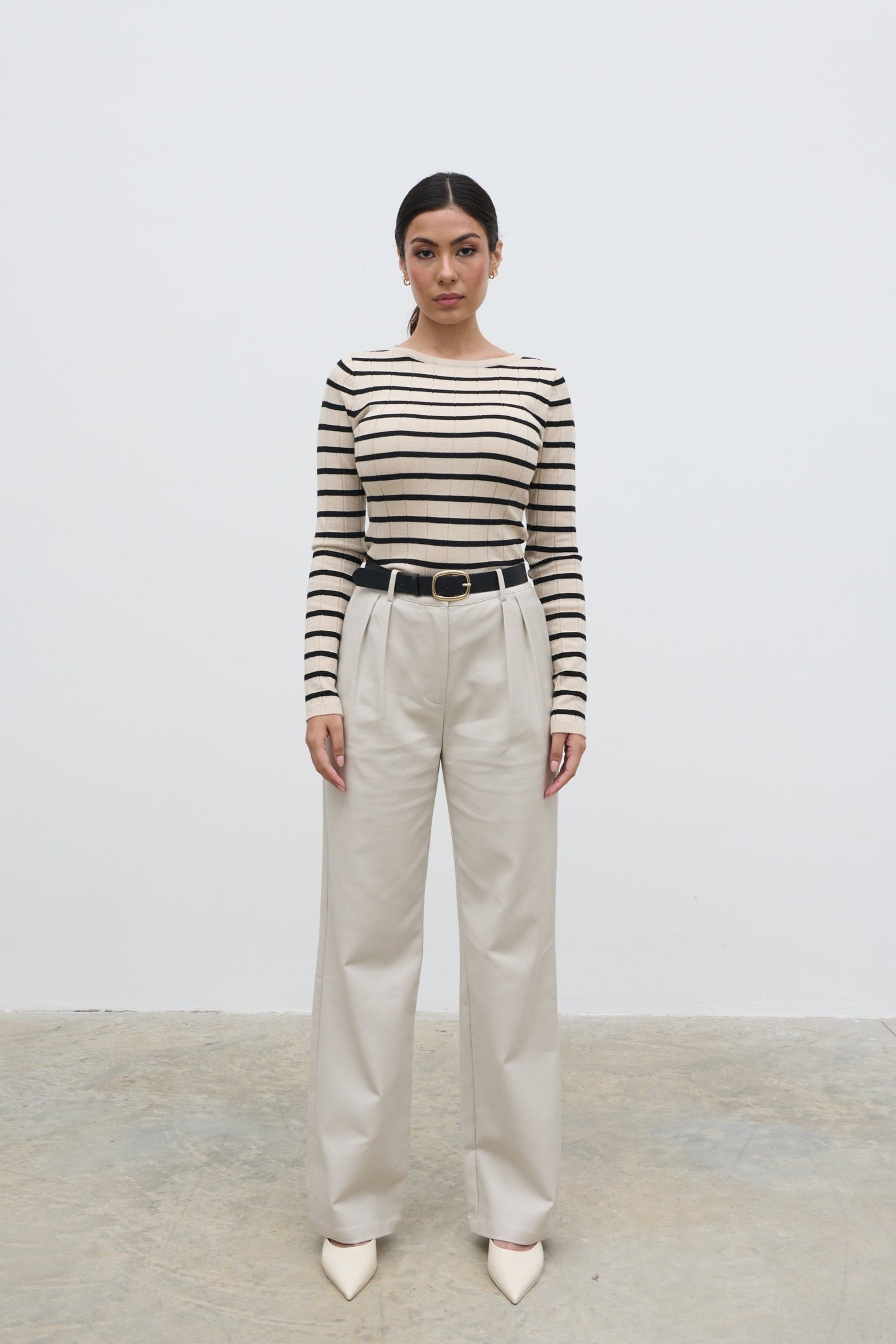 Hailey Stripe Knit Top - Navy and Cream