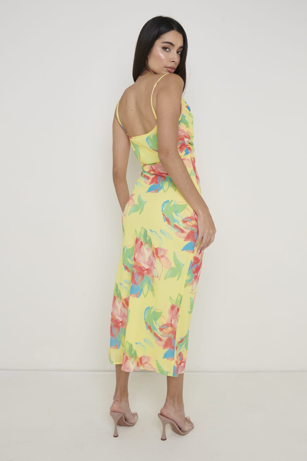 Keisha Ruched Midaxi Dress - Lemon Abstract Floral