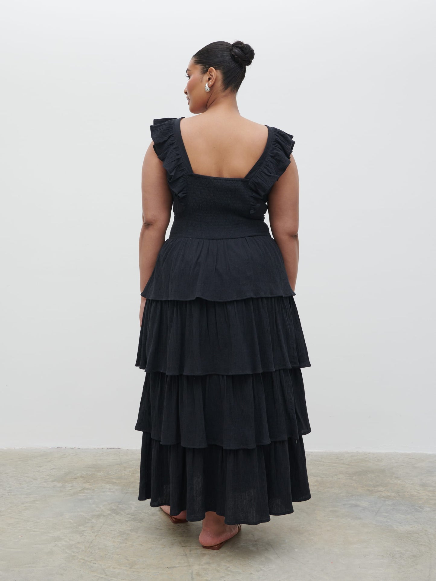 Opal Ruffle Midaxi Dress Curve - Black