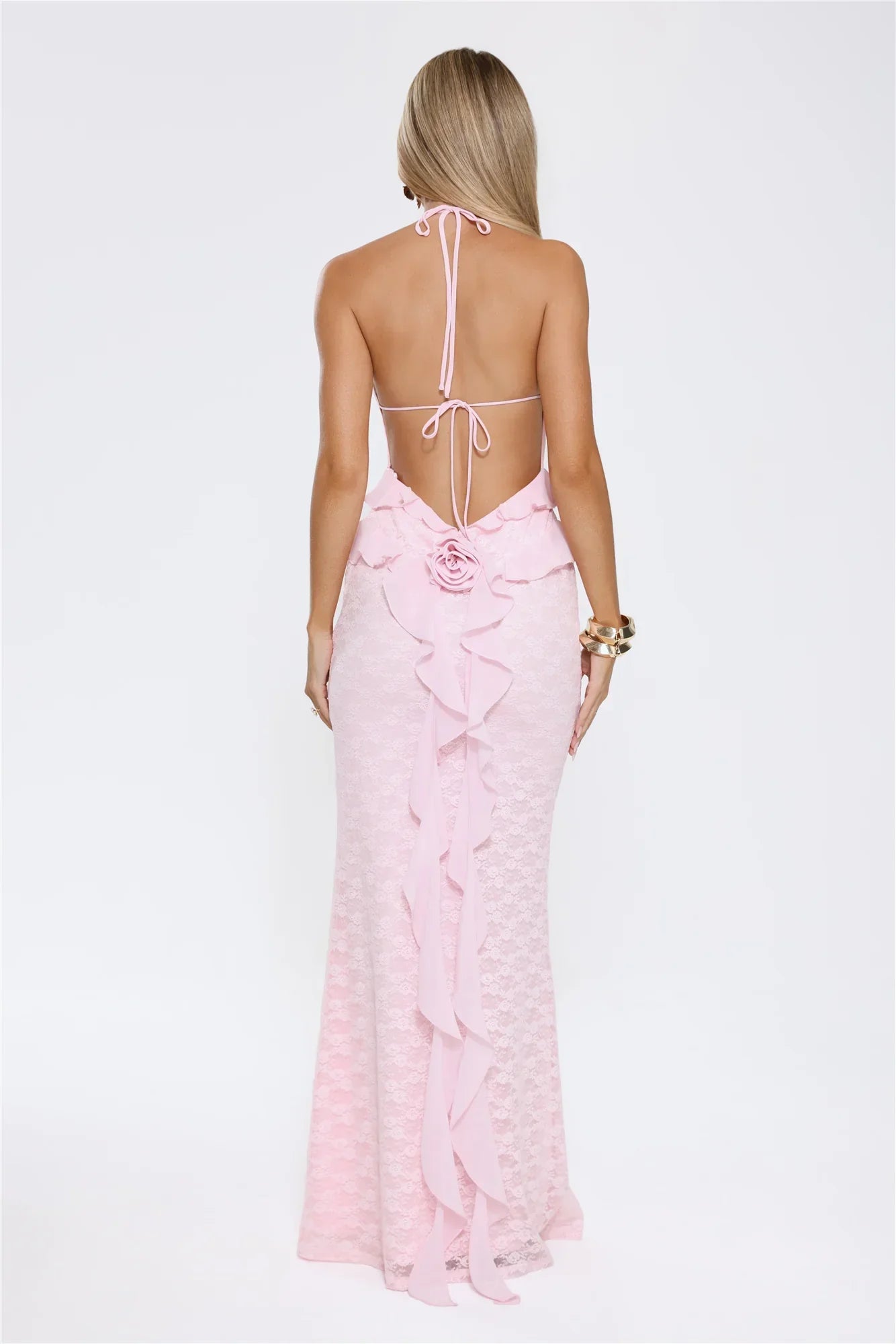 Aurora Serenade Halter Maxi Dress Pink