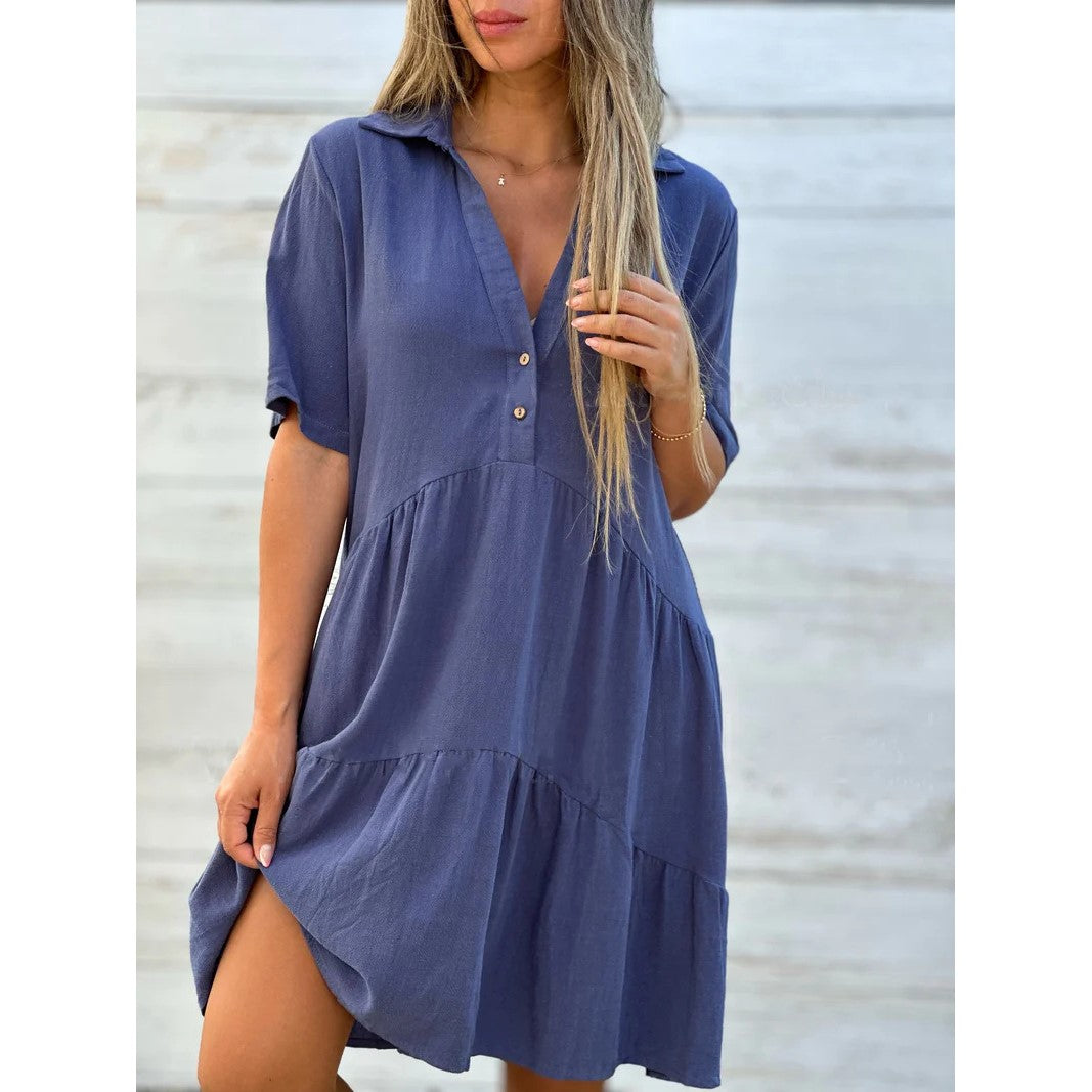 đź’ťSolid Color Comfort Lapel Button Dress