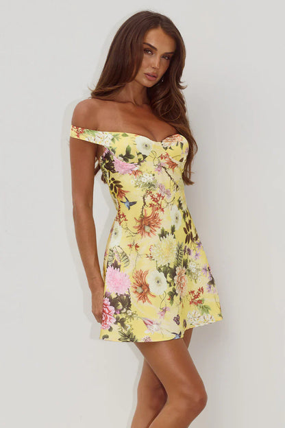 AVETA OFF SHOULDER MINI DRESS - KENDALL YELLOW