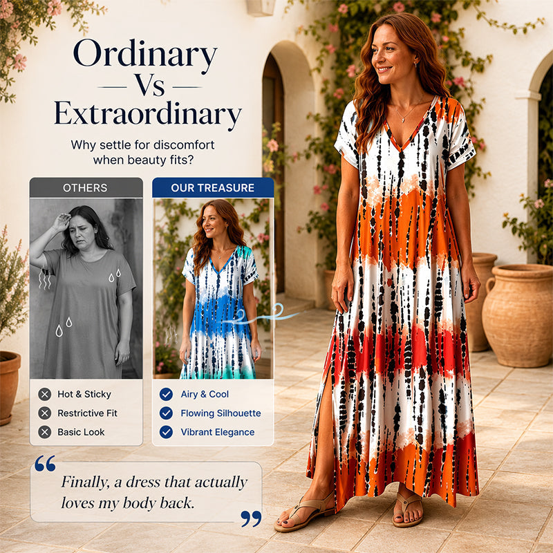 👗🌈 LIMITED TIME 50% OFF! Women’s Tie Dye V Neck Maxi Dress – Breathable Comfort, Relaxed Fit and Effortless Summer Style ✨