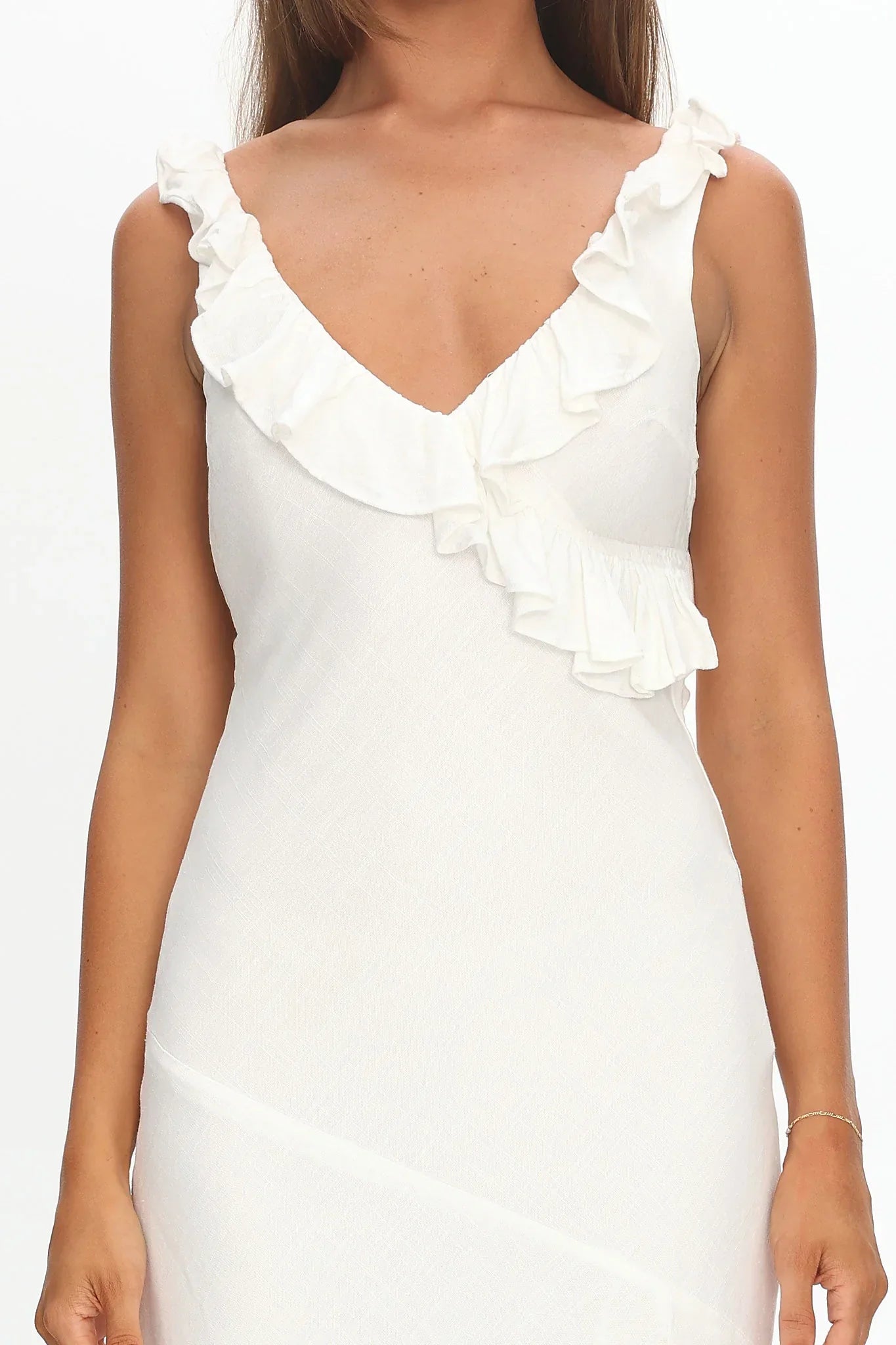 Alba Frill Trim Midi Dress White