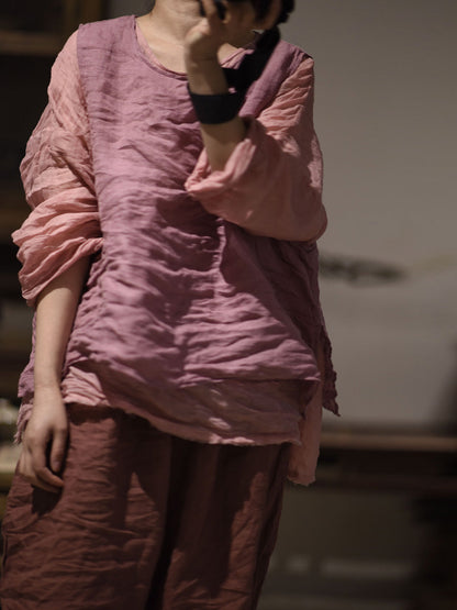 å¥³æ¬¾ç§å­£ç´è²å¾©å¤ O é è§éº»è¥¯è¡«