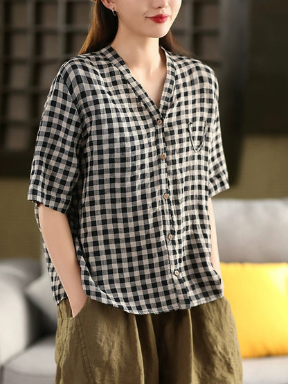 å¥³å£«å¤å­£ V é æ ¼ç´ 100% äºéº»è¥¯è¡«