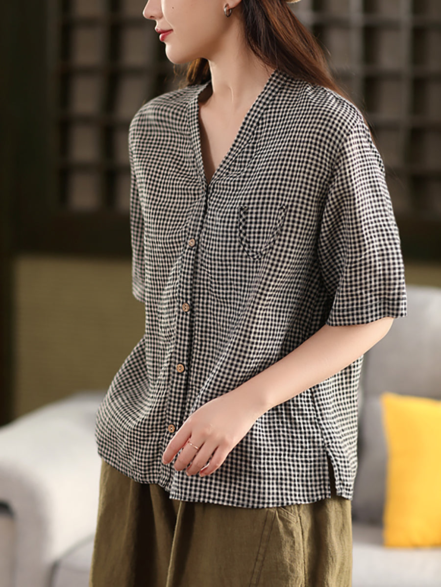 å¥³å£«å¤å­£ V é æ ¼ç´ 100% äºéº»è¥¯è¡«