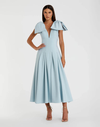 Crepe A Line Midi Dress With Bow Straps