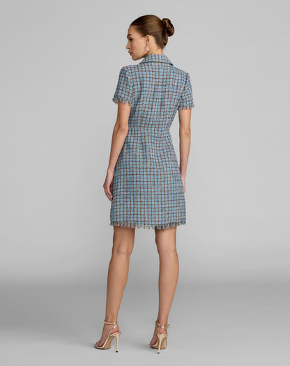 Blue Short Sleeve Collared Mini Dress