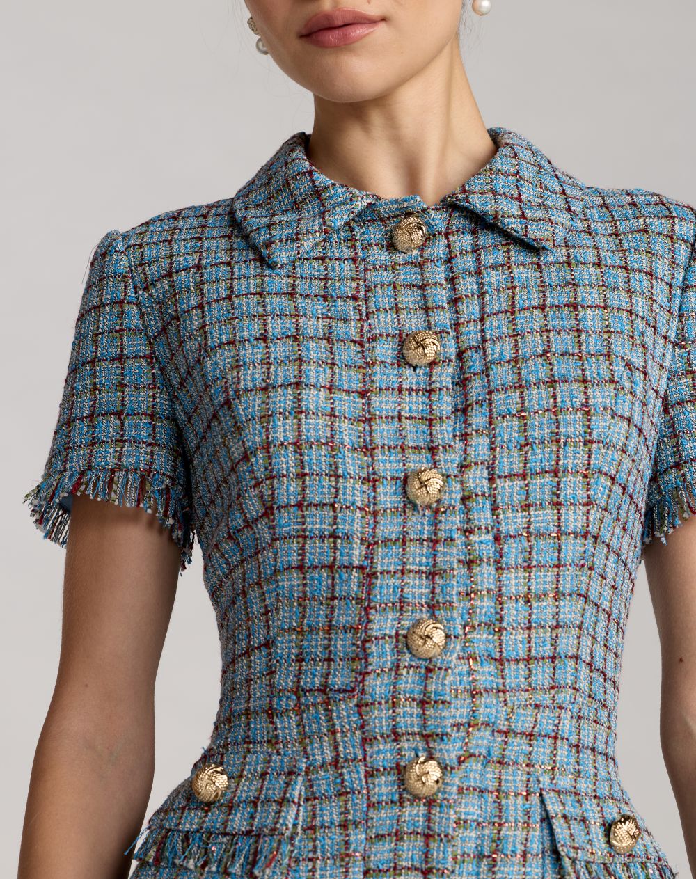Blue Short Sleeve Collared Mini Dress
