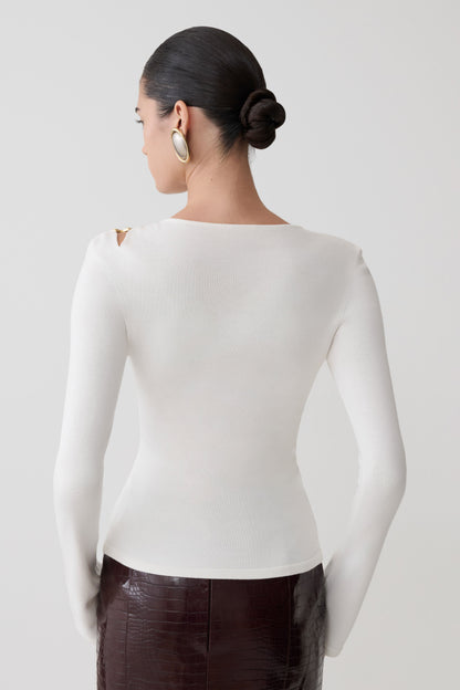 Ricky Knit Long Sleeve Longline Top - Ivory