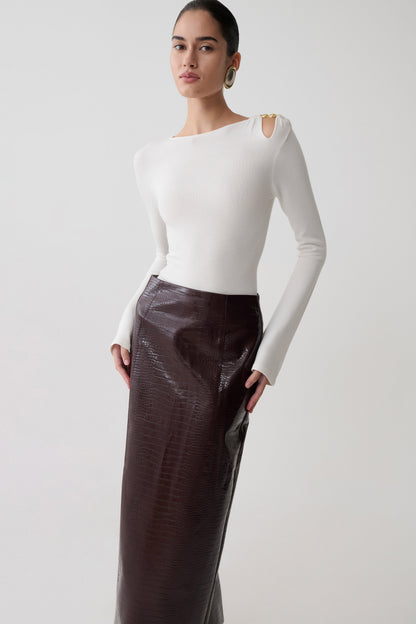 Ricky Knit Long Sleeve Longline Top - Ivory