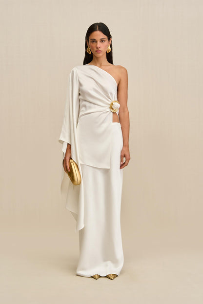 CHANTEL SKIRT - OFF WHITE HAMMERED SATIN