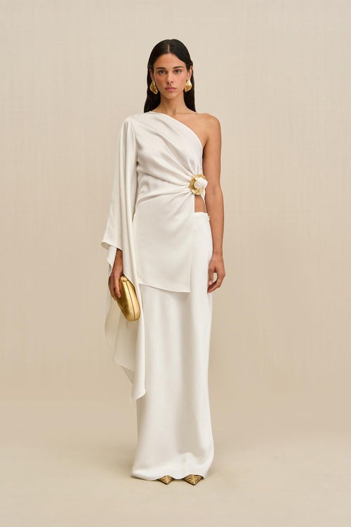 CHANTEL SKIRT - OFF WHITE HAMMERED SATIN