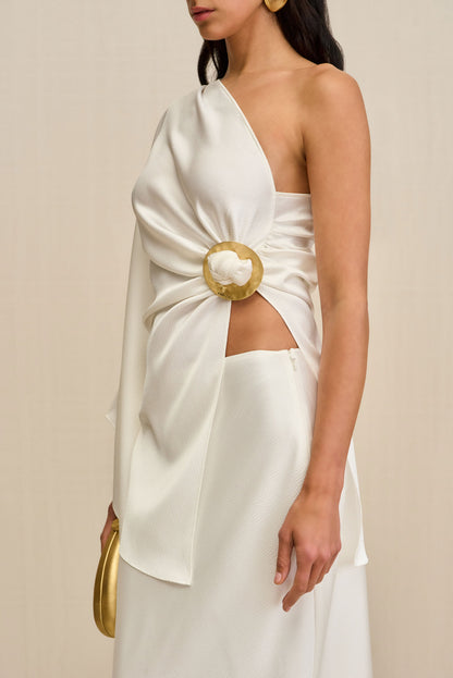 CHANTEL SKIRT - OFF WHITE HAMMERED SATIN