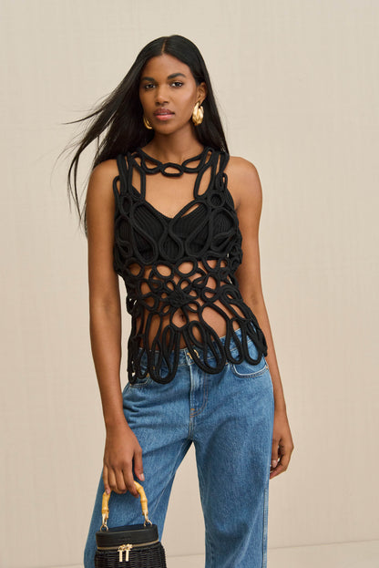 DANICA CROCHET TOP - BLACK