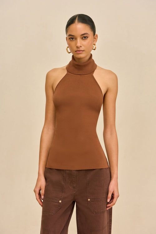WAKE KNIT TOP - SADDLE