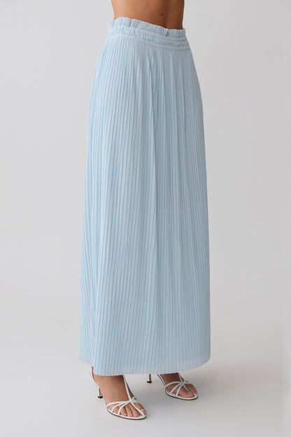 Amaris Gathered Plisse Maxi Skirt - Pale Blue