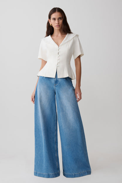 Bobby Oversized Jean With Front Pleat - Summer Blue