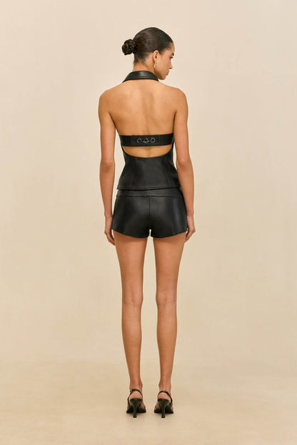 DENNY SHORT - BLACK LEATHER