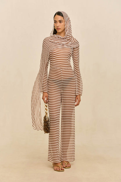 LAKELYN COVERUP JUMPSUIT - SMALL SADDLE STRIPE