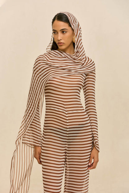 LAKELYN COVERUP JUMPSUIT - SMALL SADDLE STRIPE