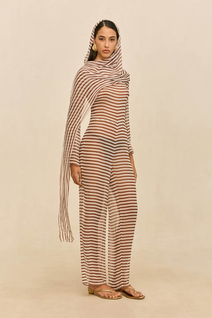 LAKELYN COVERUP JUMPSUIT - SMALL SADDLE STRIPE