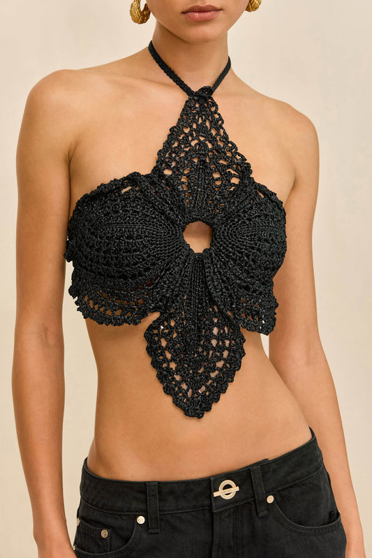 DARLENA CROCHET TOP - BLACK