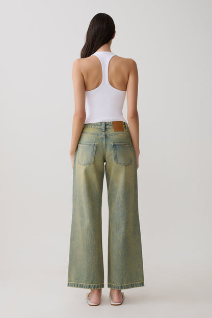 Joey Mid Rise Wide Leg Jeans - Green Wash