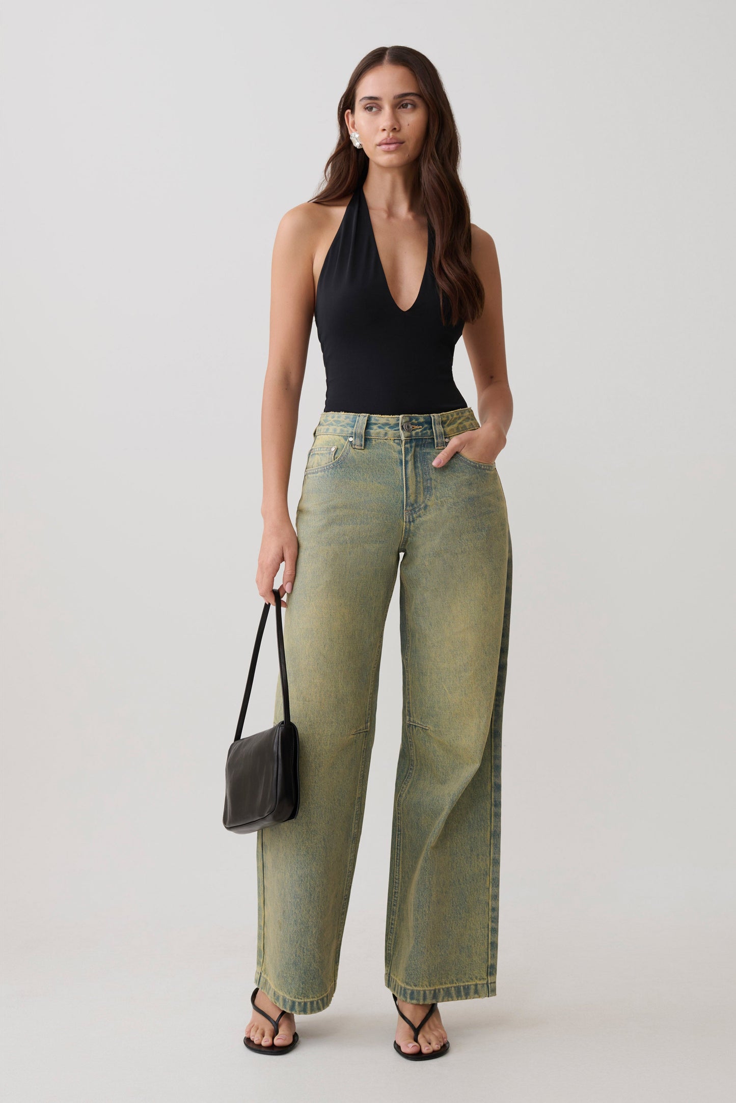 Joey Mid Rise Wide Leg Jeans - Green Wash