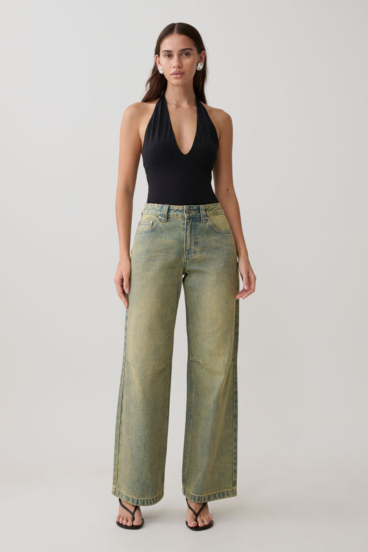 Joey Mid Rise Wide Leg Jeans - Green Wash