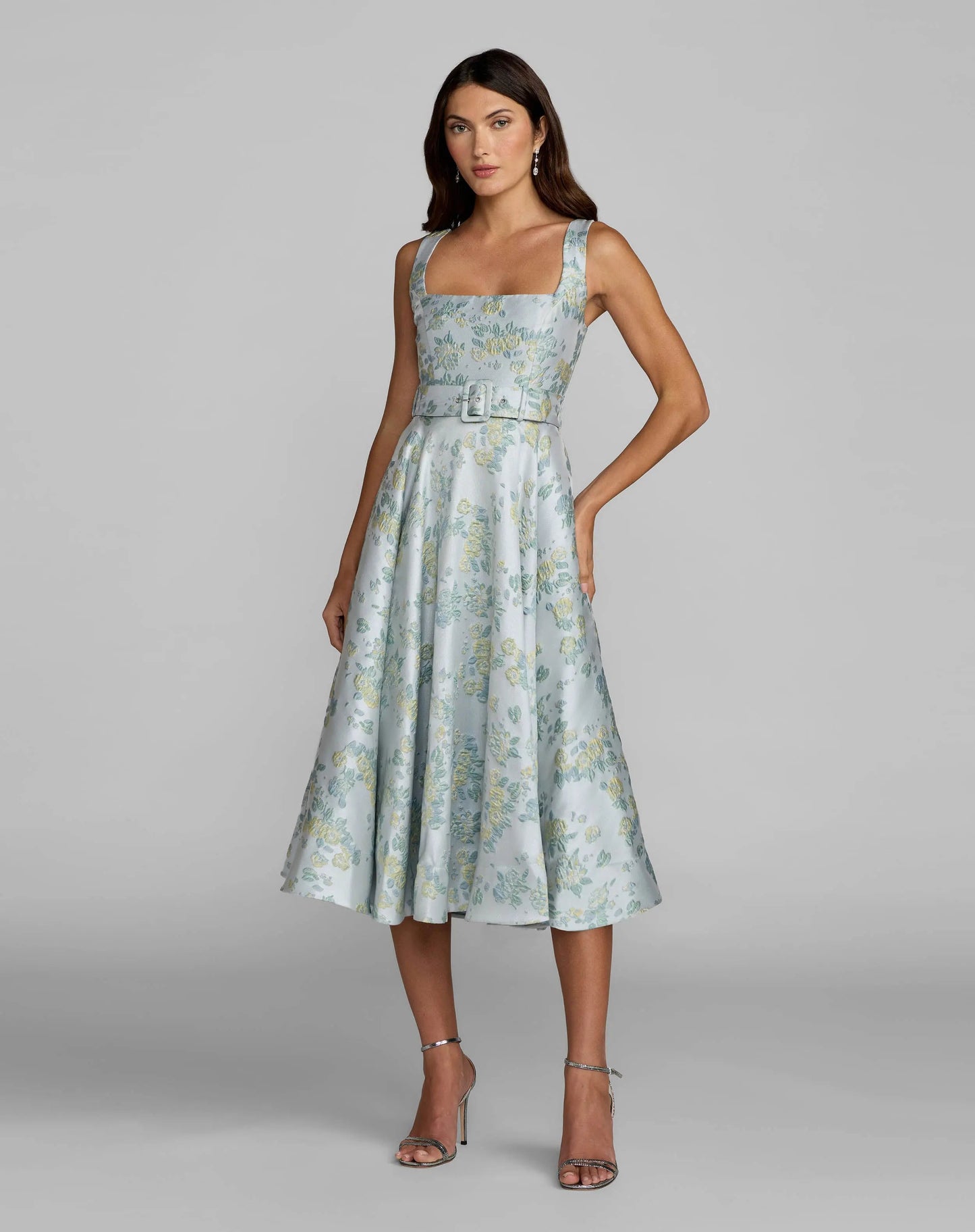 Blue Sleeveless Belted A-Line Midi Dress