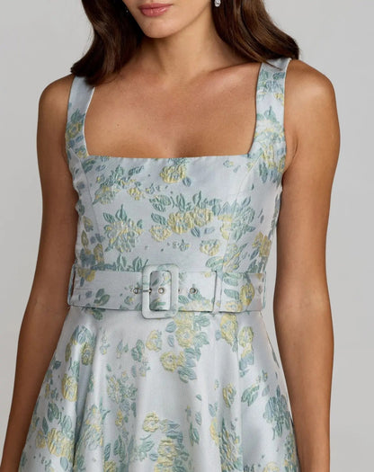 Blue Sleeveless Belted A-Line Midi Dress