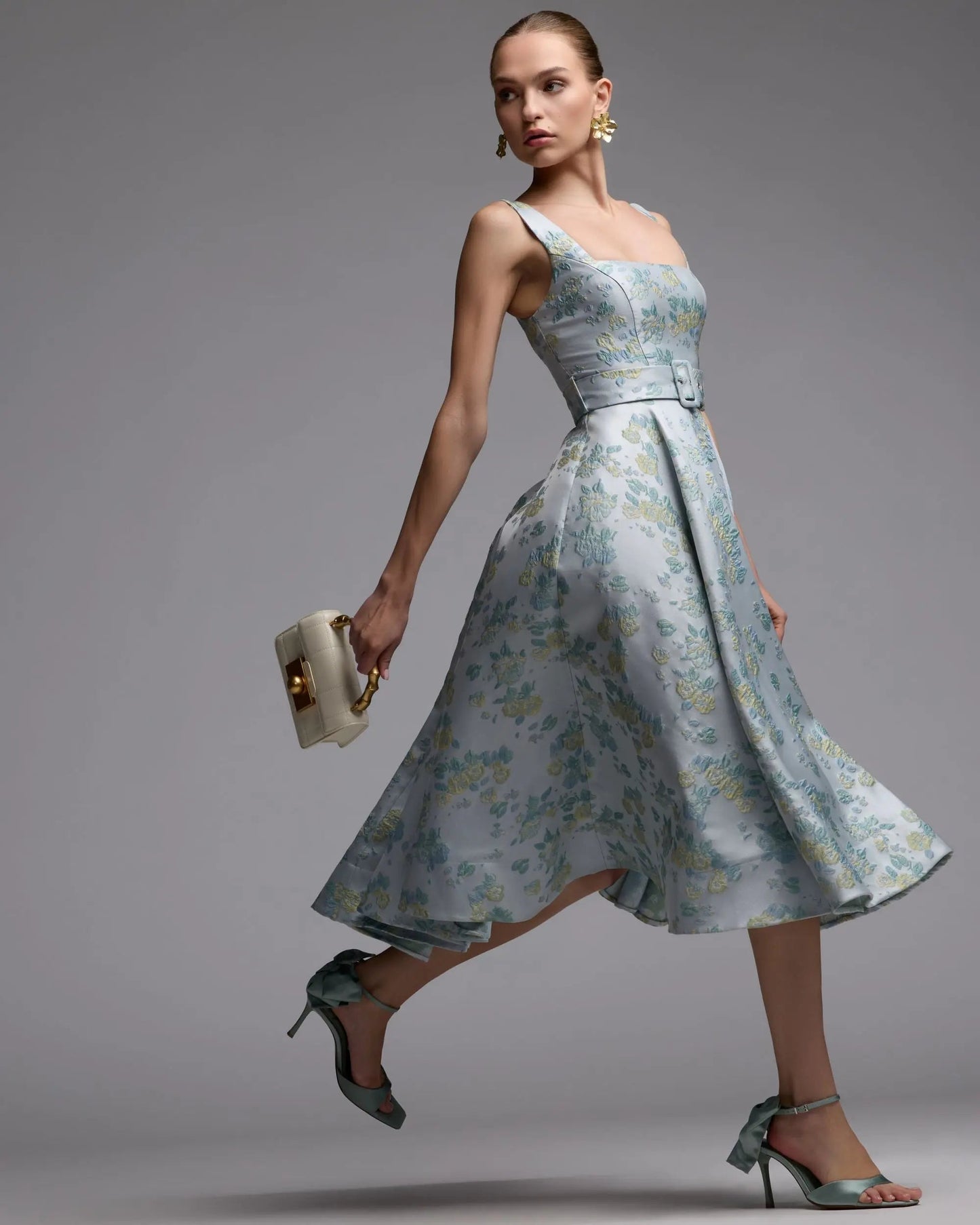 Blue Sleeveless Belted A-Line Midi Dress