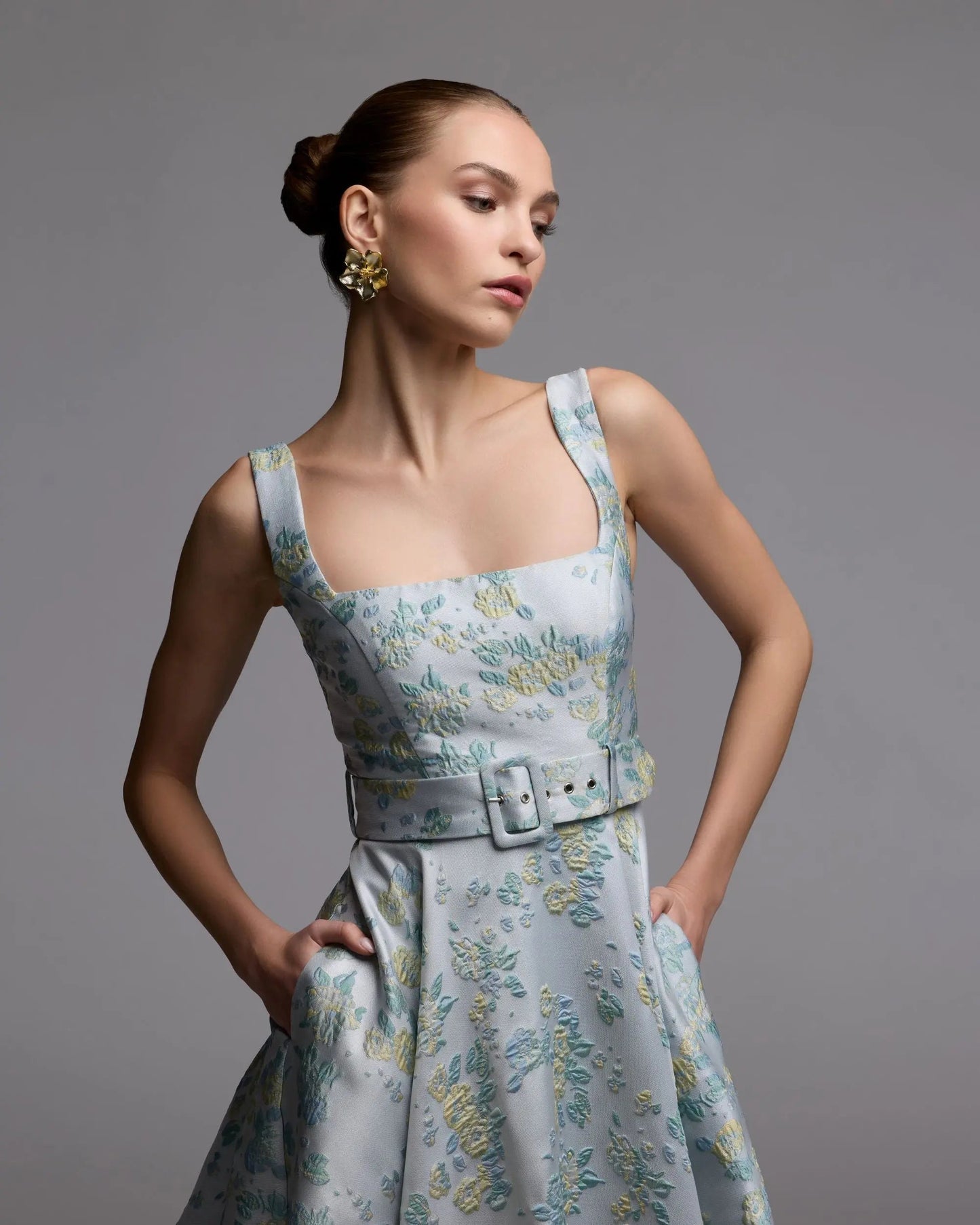 Blue Sleeveless Belted A-Line Midi Dress