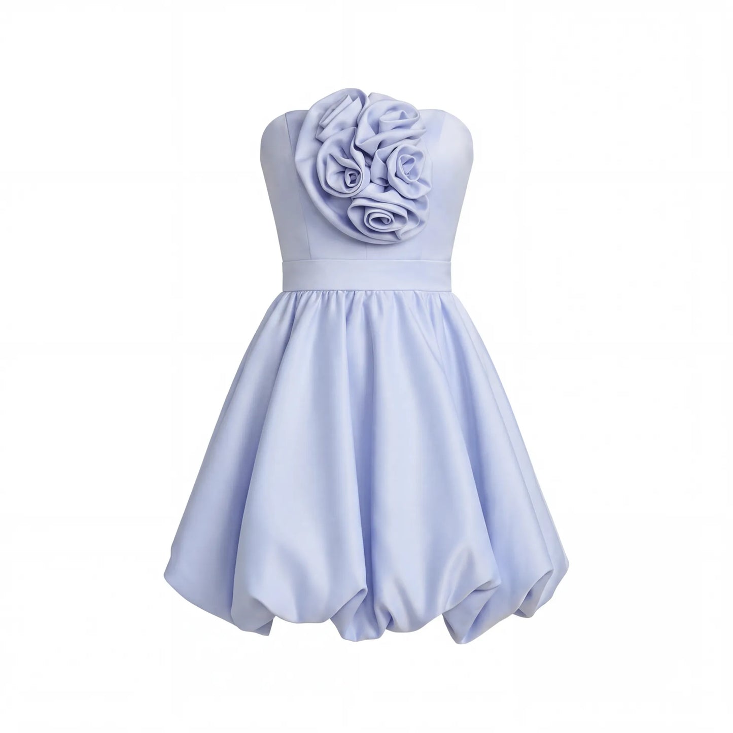 Blue Strapless Bubble Hem Mini Dress