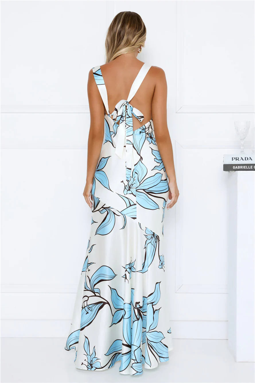 Beauty Untold Satin Maxi Dress Blue