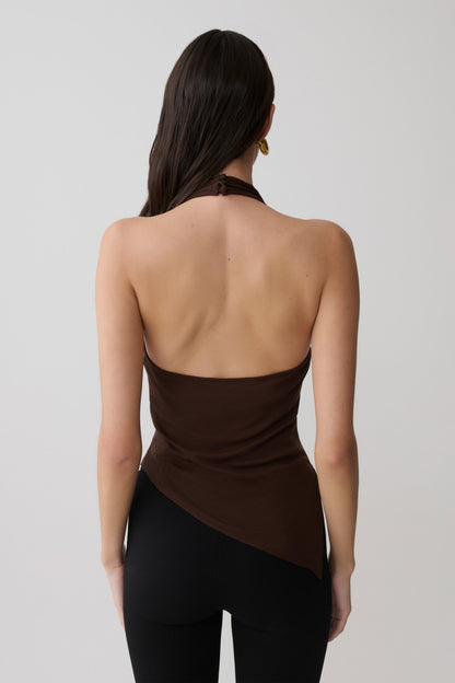 Clea Relaxed Sheer Halter Top - Espresso