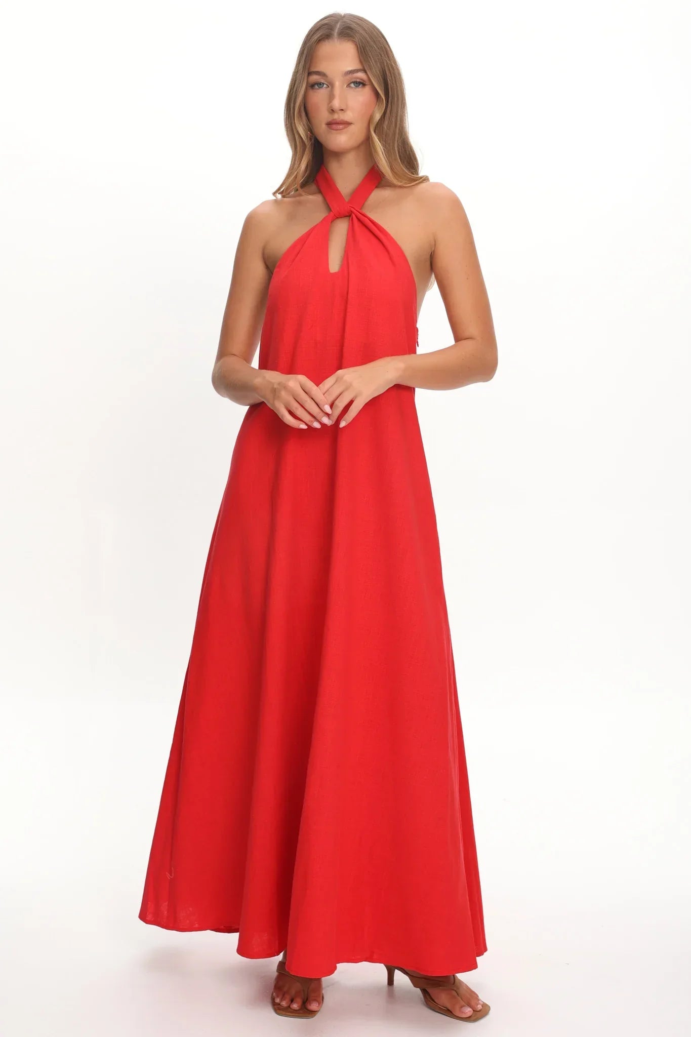 Cheer Twist Halterneck Maxi Dress Red