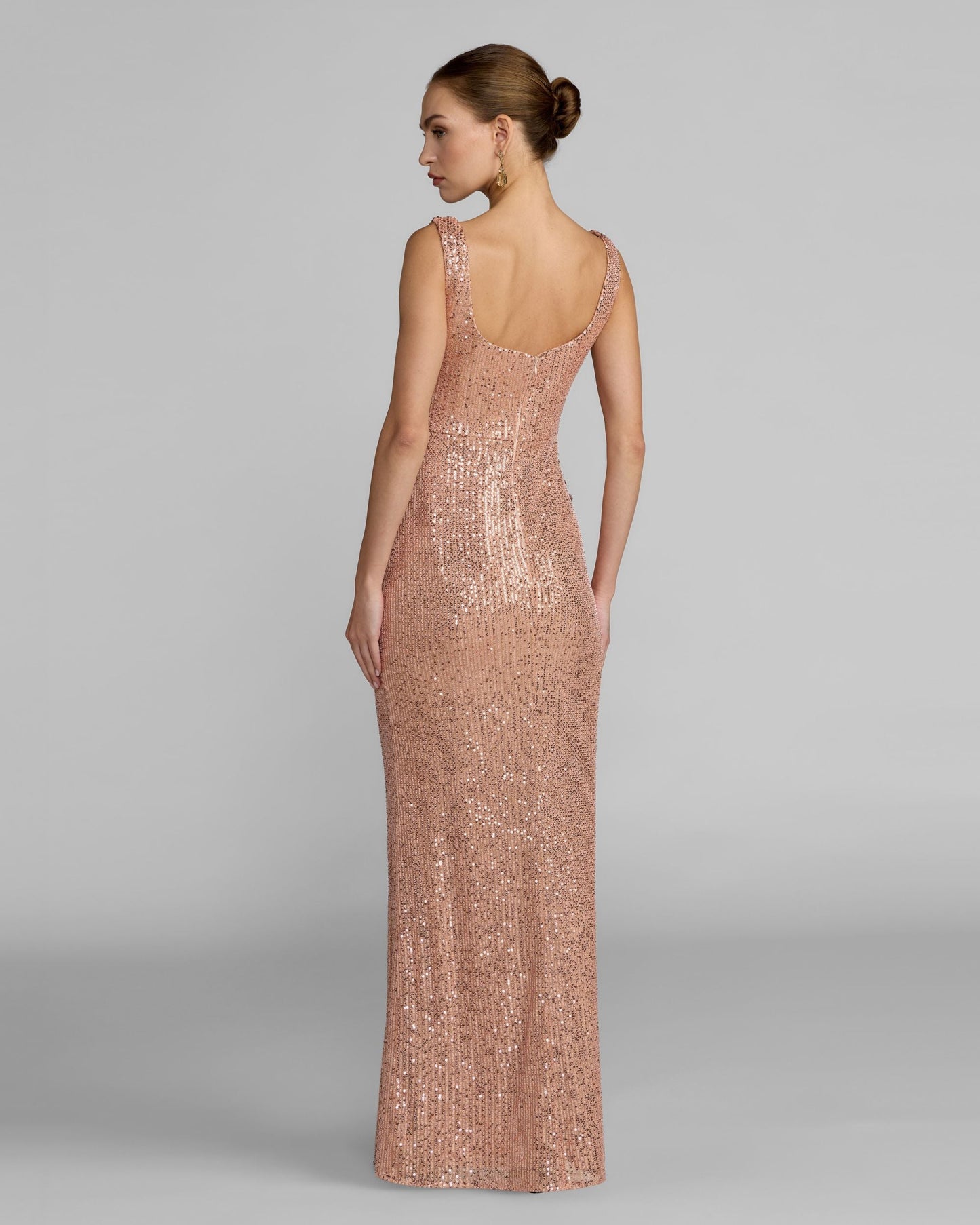 Light Pink Sequin Column Gown With 3D Flowers