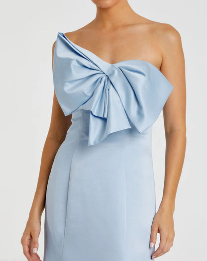 Light Blue Strapless Bow Mermaid Gown