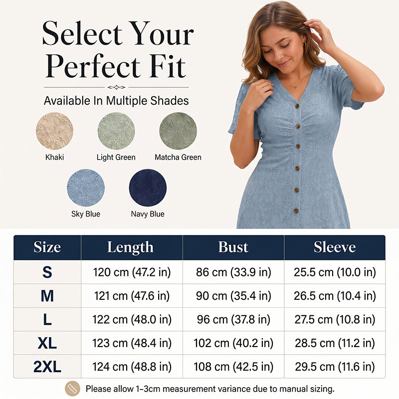 🌞💃Women's Button-Up V-Neck Short Sleeve Midi Dress